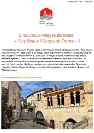 2 nouveaux villages labélisés "PLus Beaux Villages de France" !