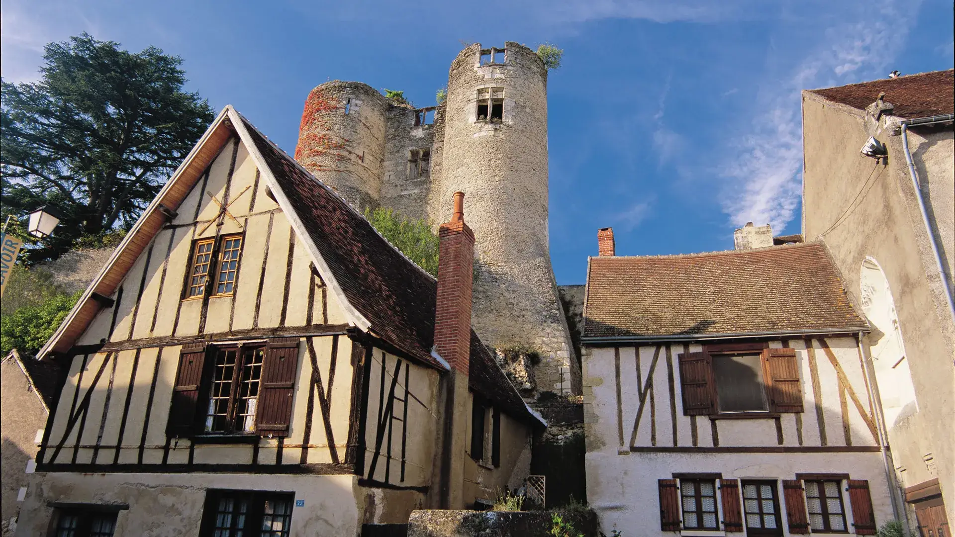 Montrésor, vue sur les maisons et la tour du château
