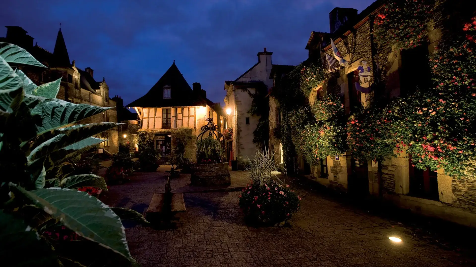 Rochefort-en-Terre place illuminée