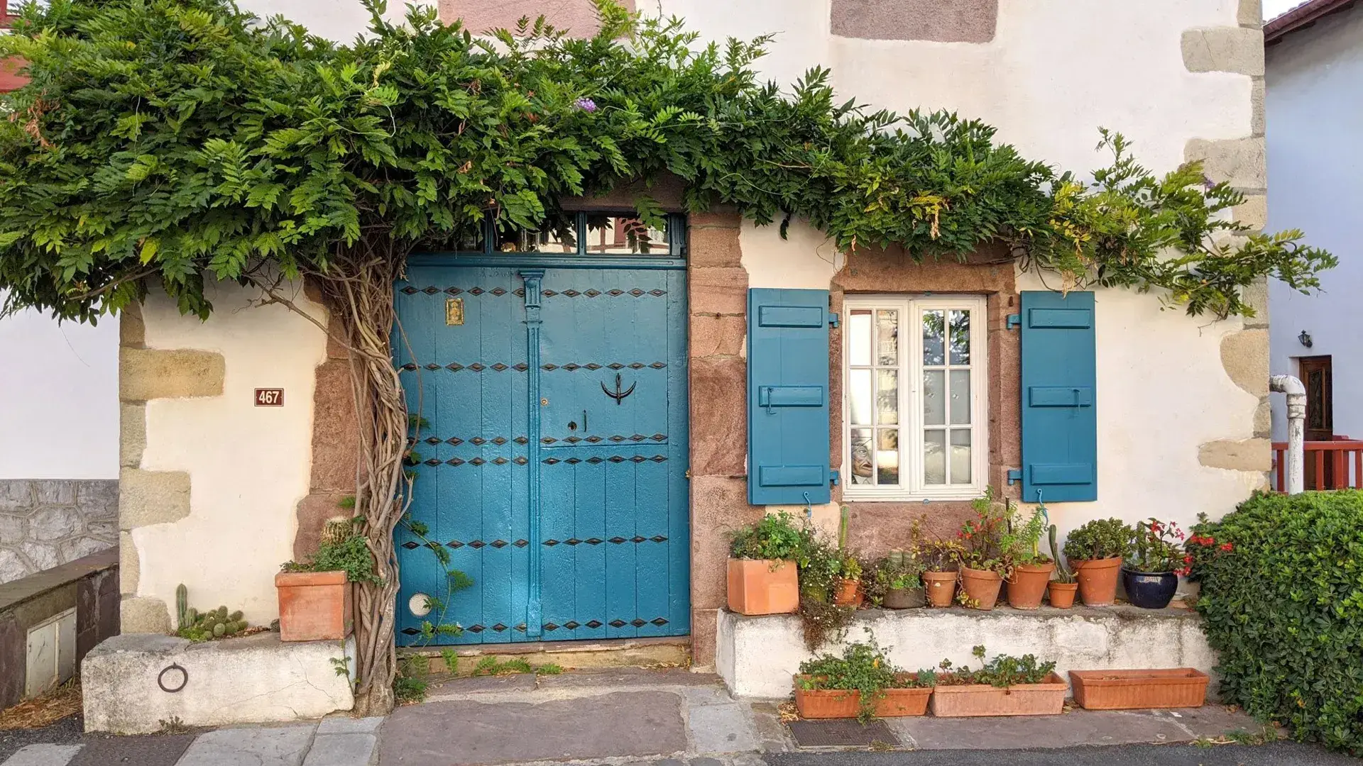 Ainhoa façade bleue et glycine