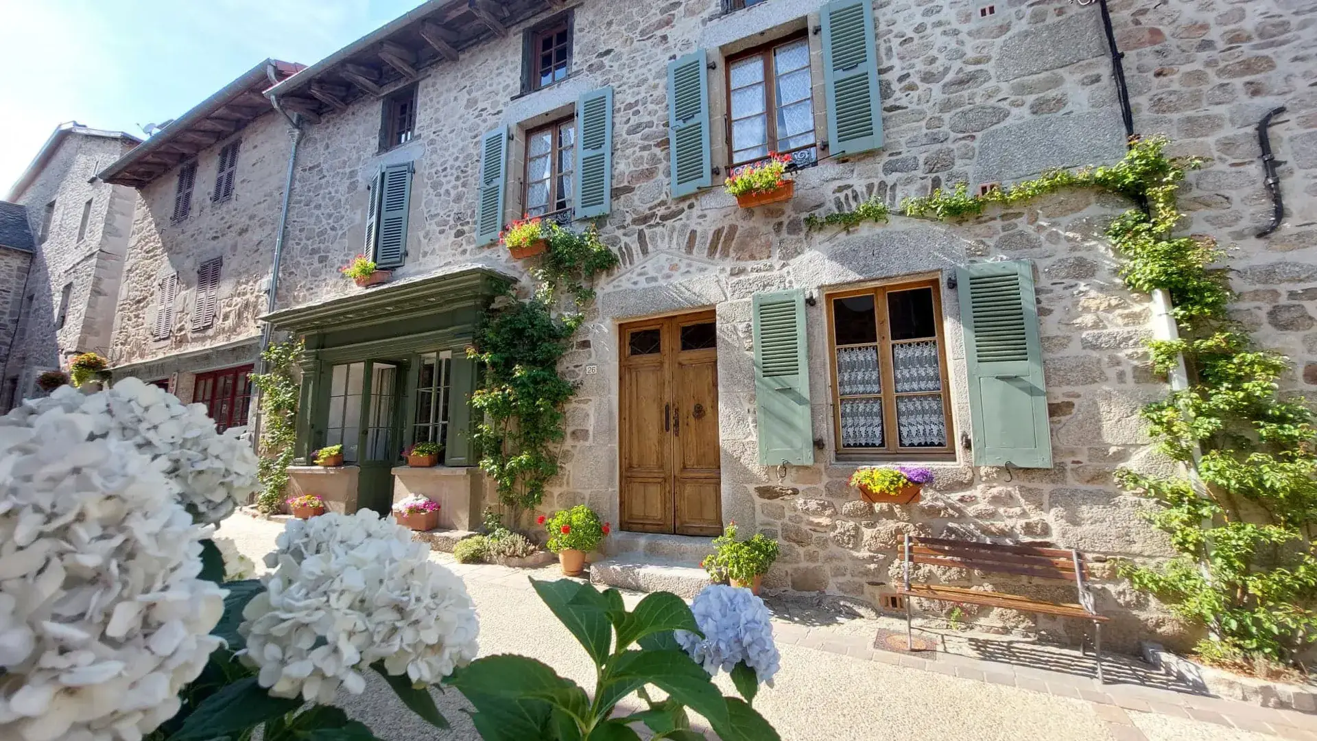 Marcolès, rue fleurie hortensias